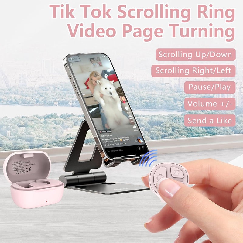 STDFORU TikTok Scrolling Ring, Bluetooth Camera Remote Control, Scrolling Ring for iPhone,TIK Tok, iPad, Android (Pink) - Image 2